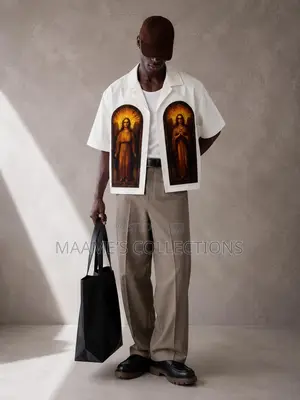 Men’s Oversized Graphic Print Cropped Shirt