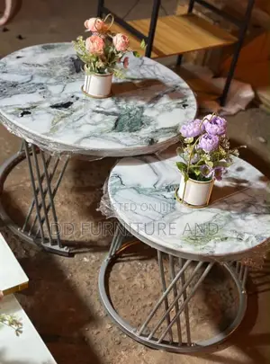 2 in 1 Marble Center Table /White and Green Pattern