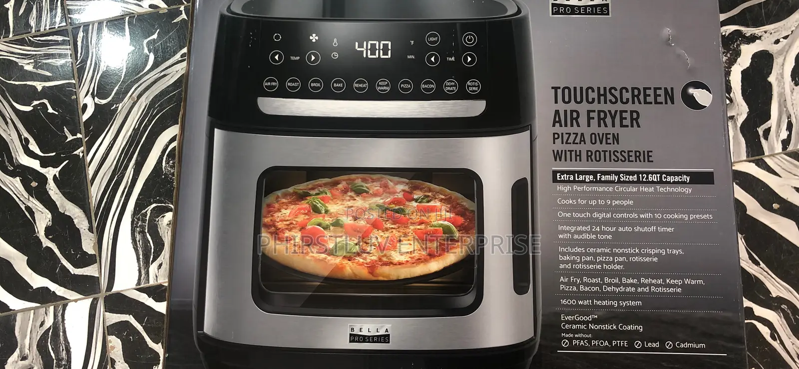 25L Brand New XXL Bella Touchscreen Air Fryer Pizza Oven Rotisserie