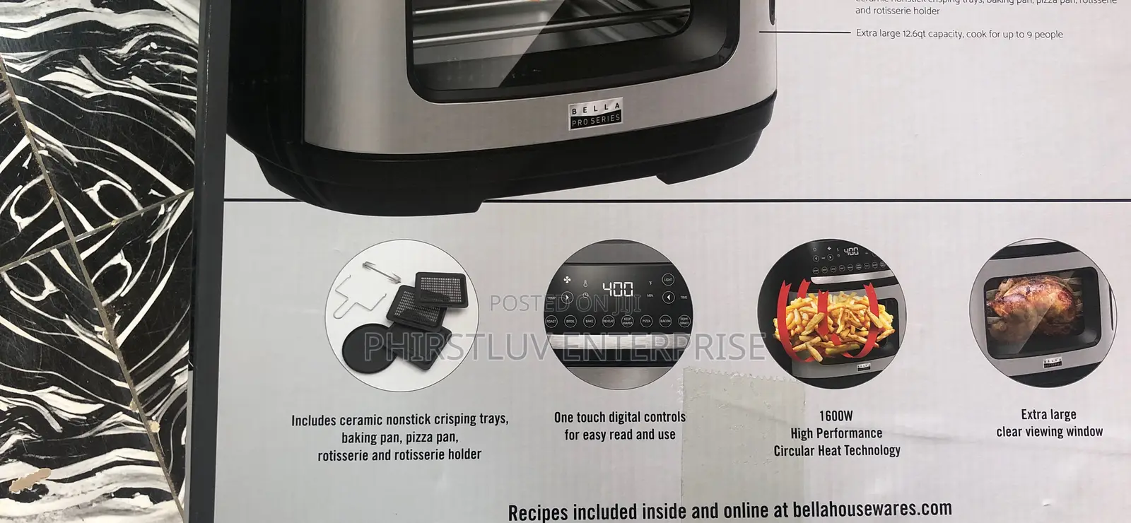 25L Brand New XXL Bella Touchscreen Air Fryer Pizza Oven Rotisserie