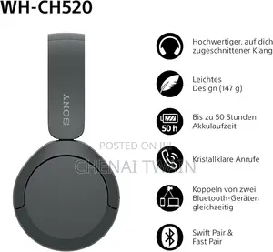 Sony Wh-Ch520 Wireless Bluetooth Headphones - Black