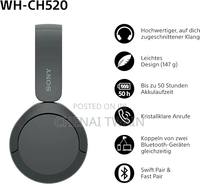 Sony Wh-Ch520 Wireless Bluetooth Headphones - Black