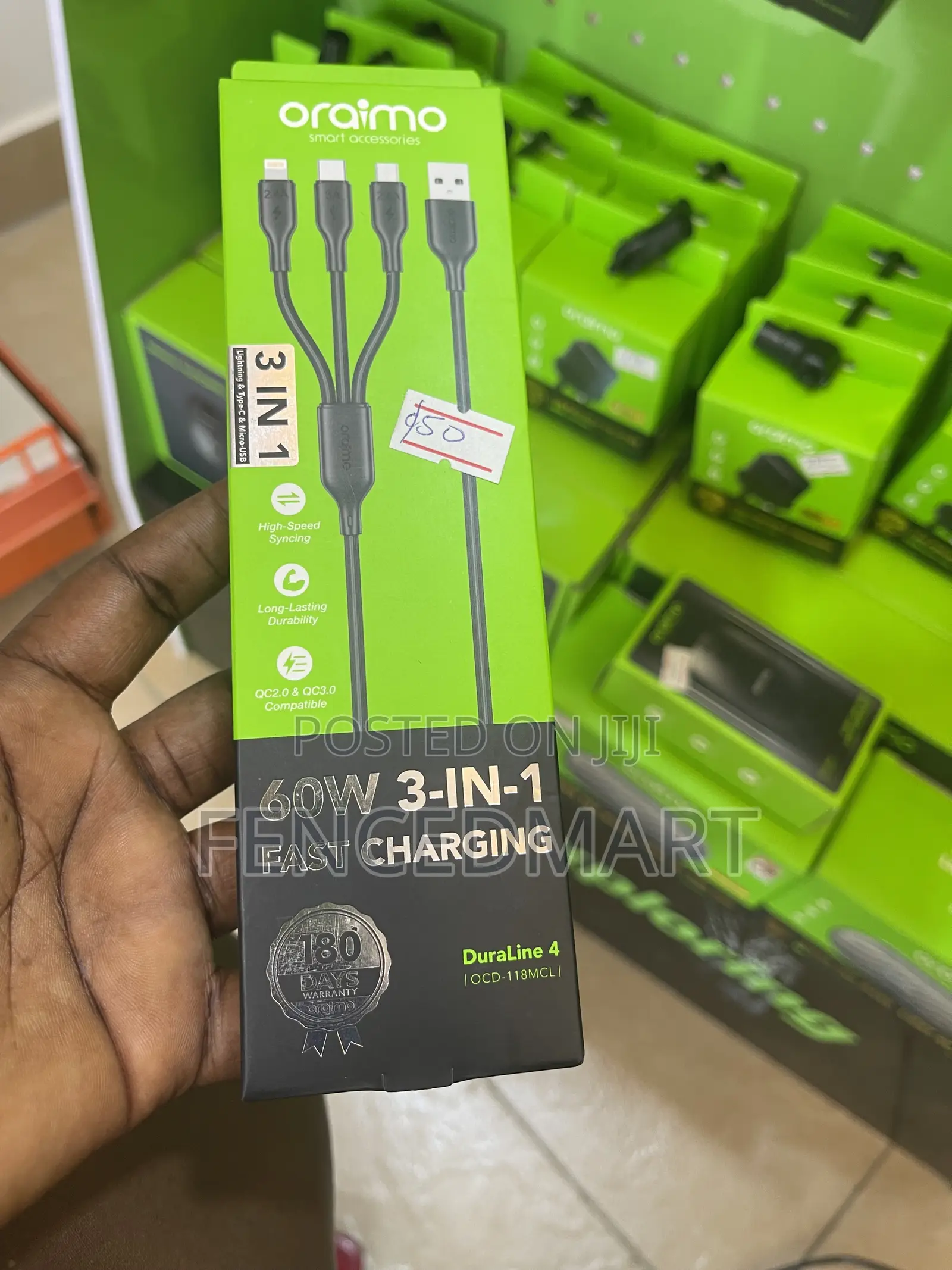 Oraimo DuraLine 4 60W 3-in-1 Fast Charging Cable