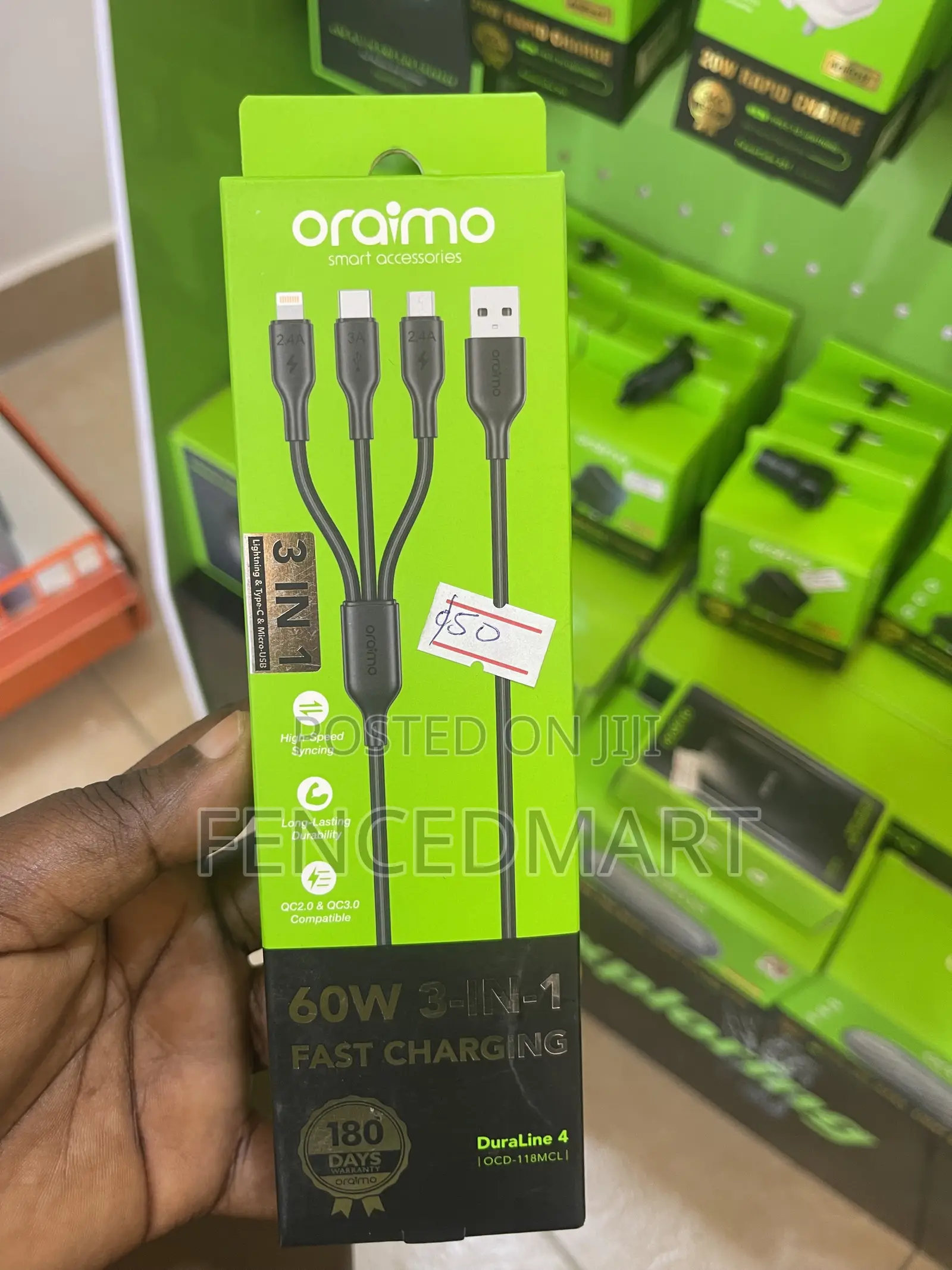 Oraimo DuraLine 4 60W 3-in-1 Fast Charging Cable