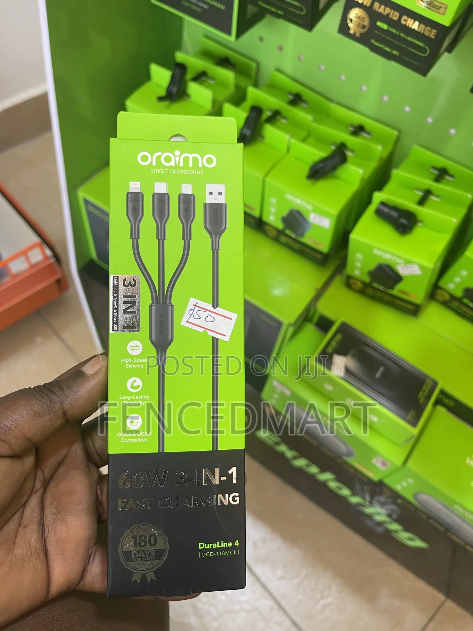 Oraimo DuraLine 4 60W 3-in-1 Fast Charging Cable