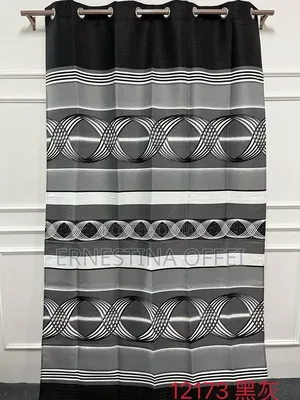 Black Grey Geometric Pattern Grommet Curtain - Light Blocking