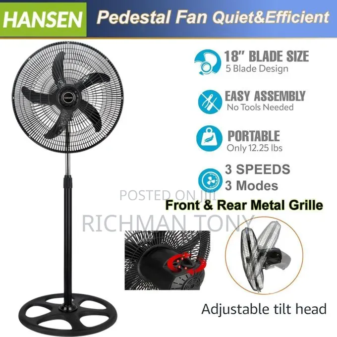 HANSEN 18 Inch 3-Speed Low Noise Standing Fan 222942