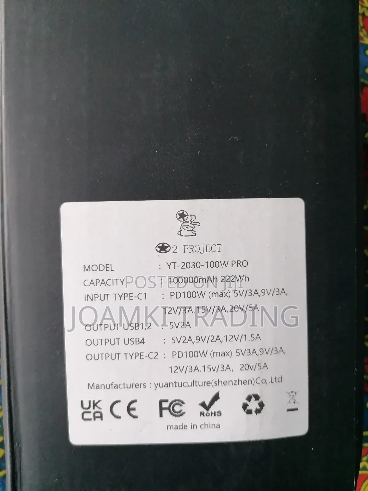 100,000mAh Power Bank 4 Laptops, Mobile Phones, 100watts