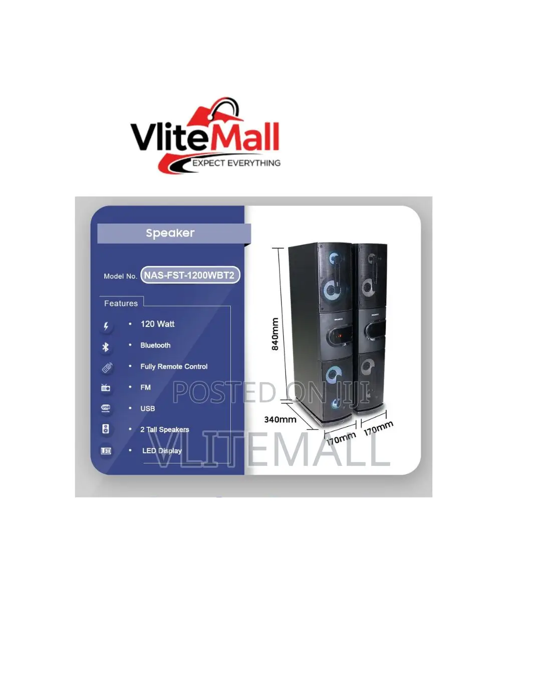 Nasco 120Watt Bluetooth Sound Tower Sku: Nas-FST-1200wbt2