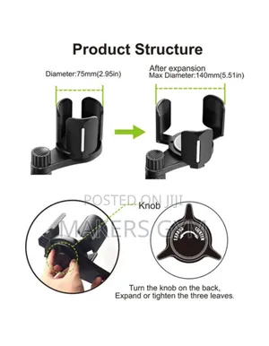 Car Cup Holder Phone Mount With 2 Coffee Cups Adjustable
