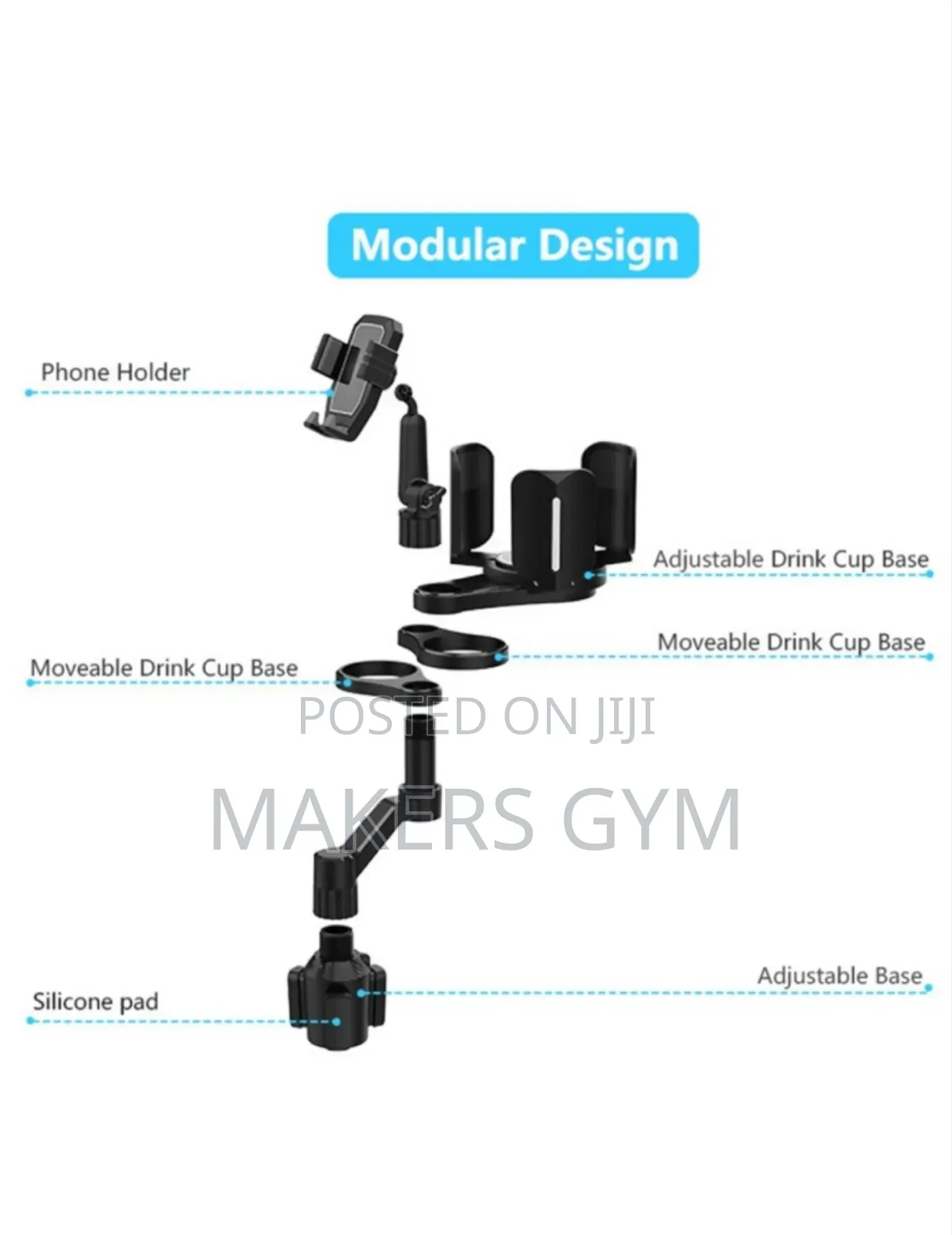 Car Cup Holder Phone Mount With 2 Coffee Cups Adjustable
