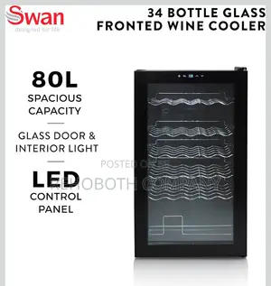 Swan 34 Bottle Glass Fronted Wine Cooler, 80L Capacity, SR12040BN