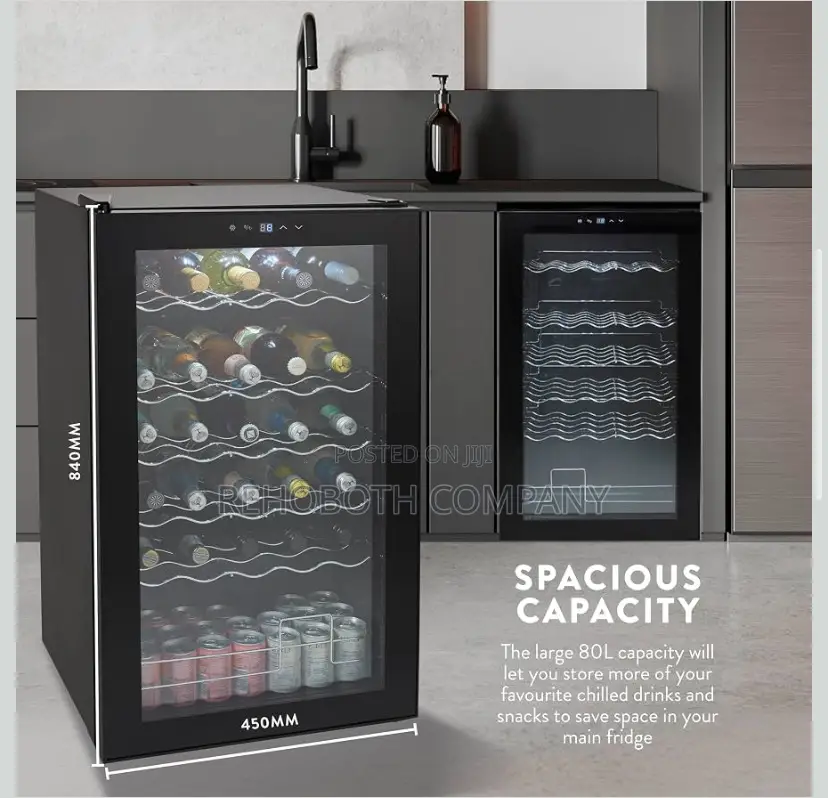 Swan 34 Bottle Glass Fronted Wine Cooler, 80L Capacity, SR12040BN