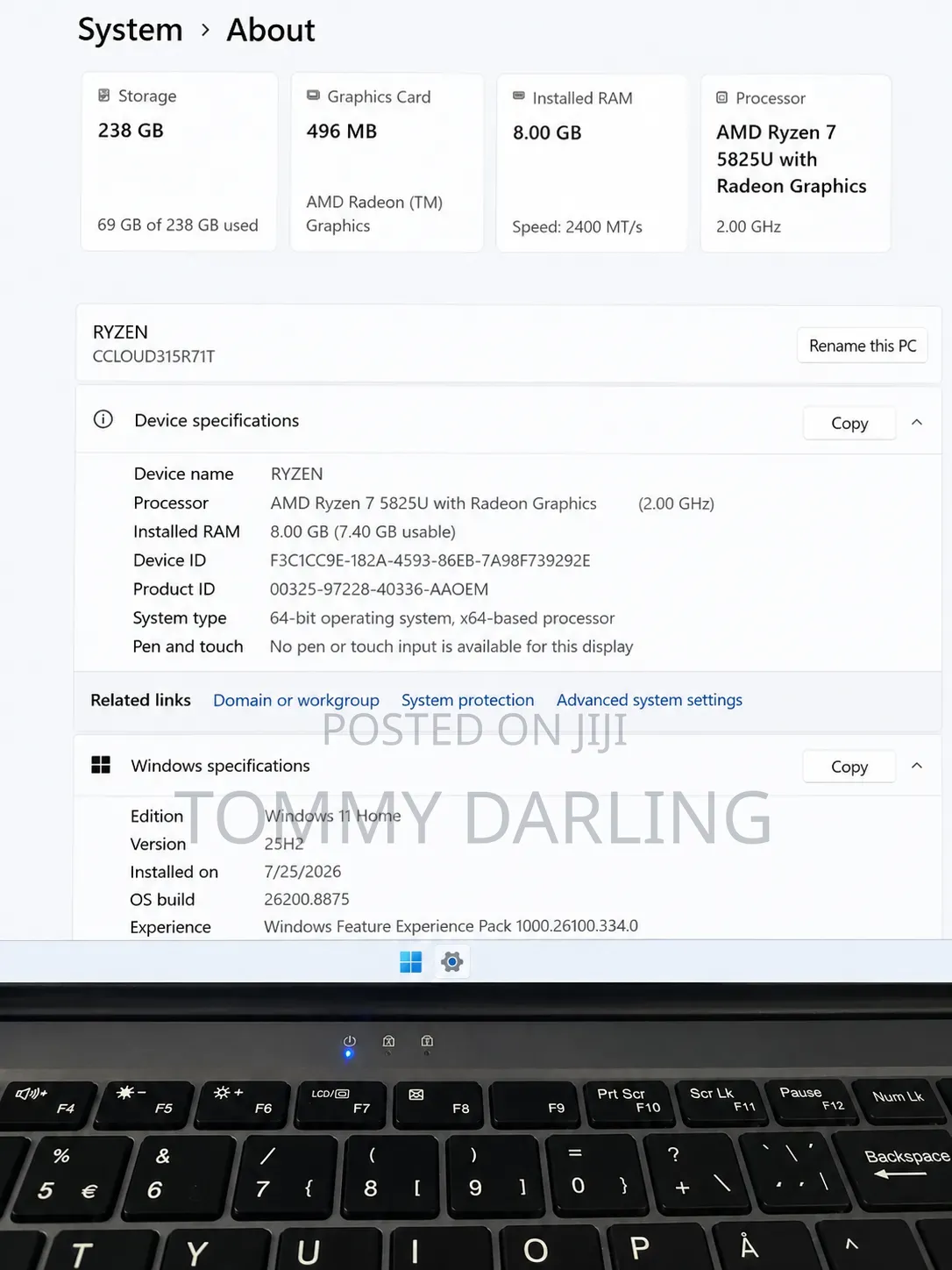 Laptop 8GB AMD Ryzen 7 HDD+SSD 250GB