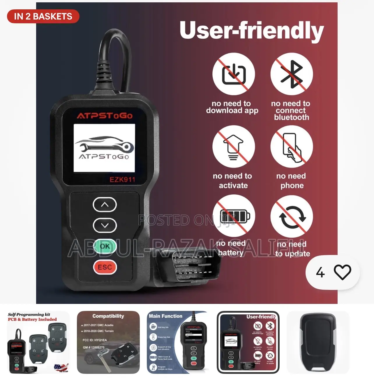 2 for 2017,2018,2019,2020,2021 GMC Acadia and GMC Terrain Smart Remote