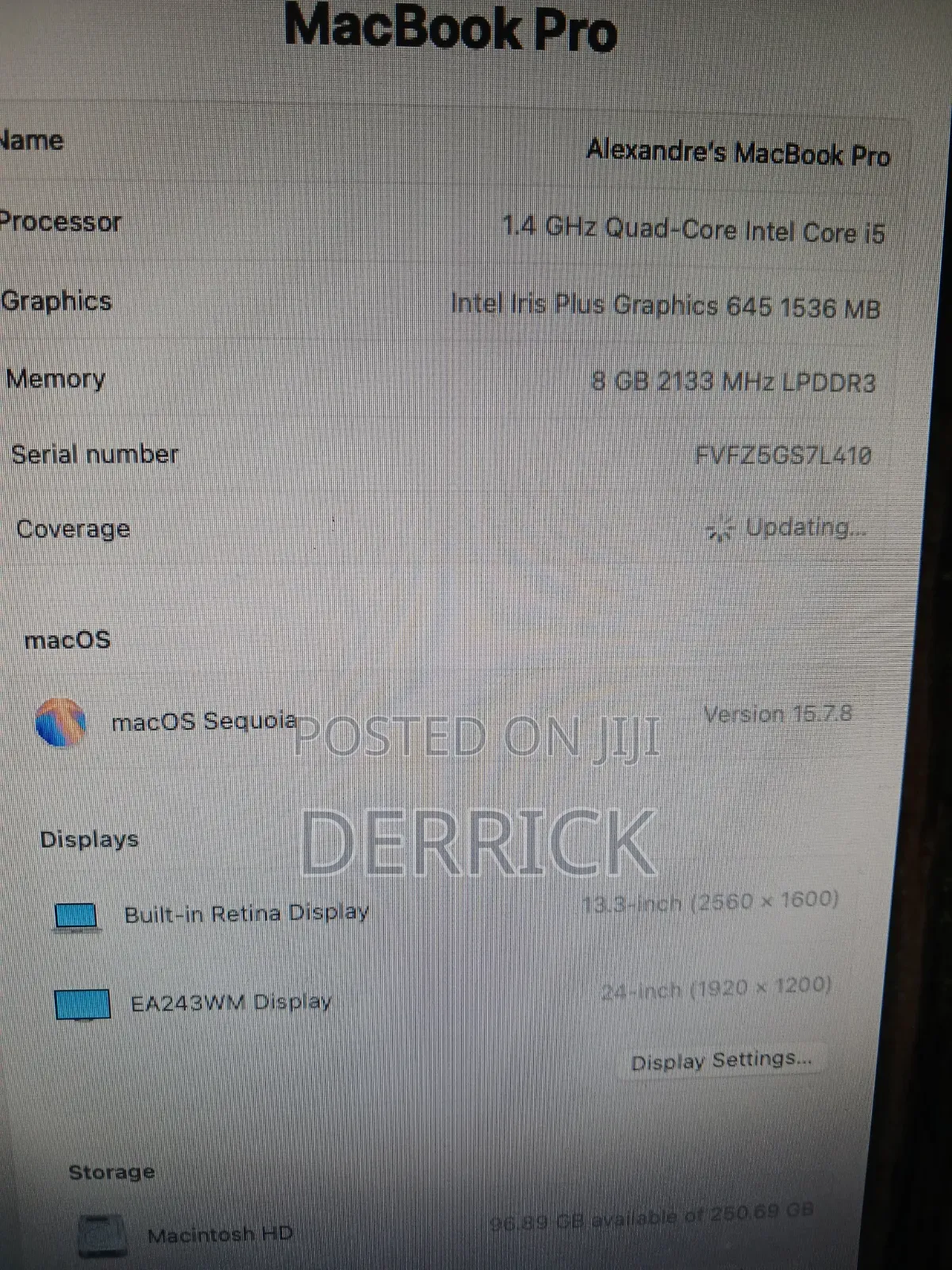 Laptop Apple MacBook Pro 2019 8GB Intel Core i5 SSD 256GB