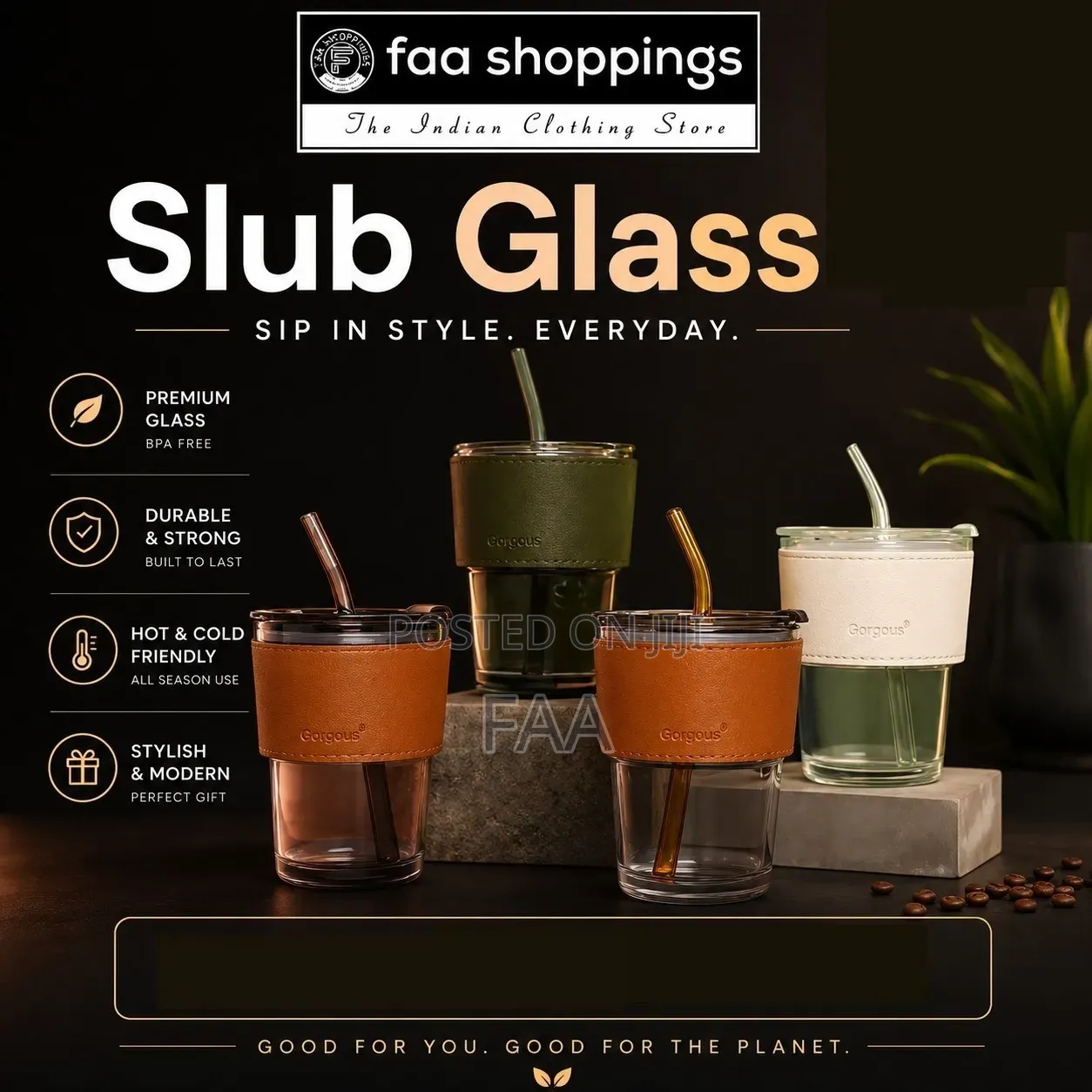 Premium Glass Tumbler With Straw