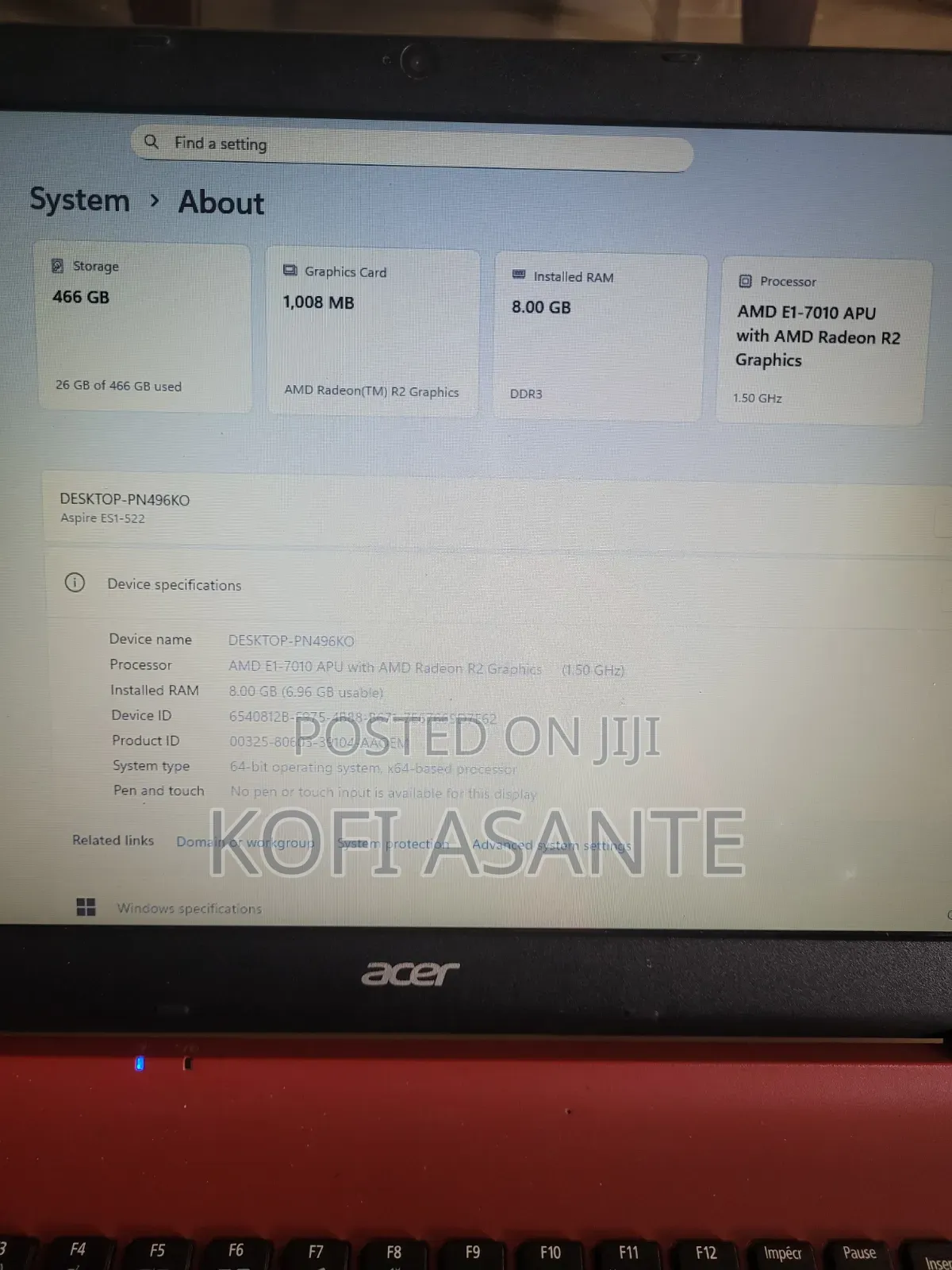 Laptop Acer Aspire ES1-522 8GB AMD HDD 500GB