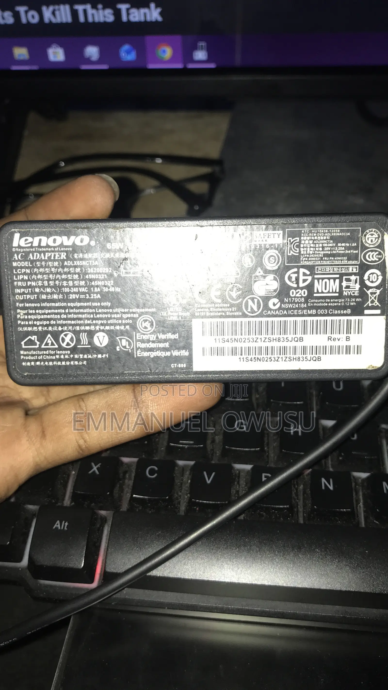 Original Lenovo 65W 20V Laptop Charger(Small Round Pin / 4.0mm)