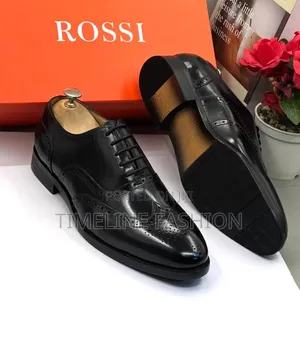 Rossi Black Leather Men's Formal Brogues Lace Up Shoes