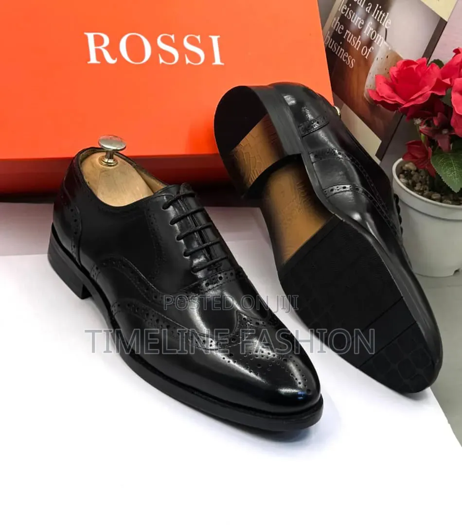 Rossi Black Leather Men's Formal Brogues Lace Up Shoes