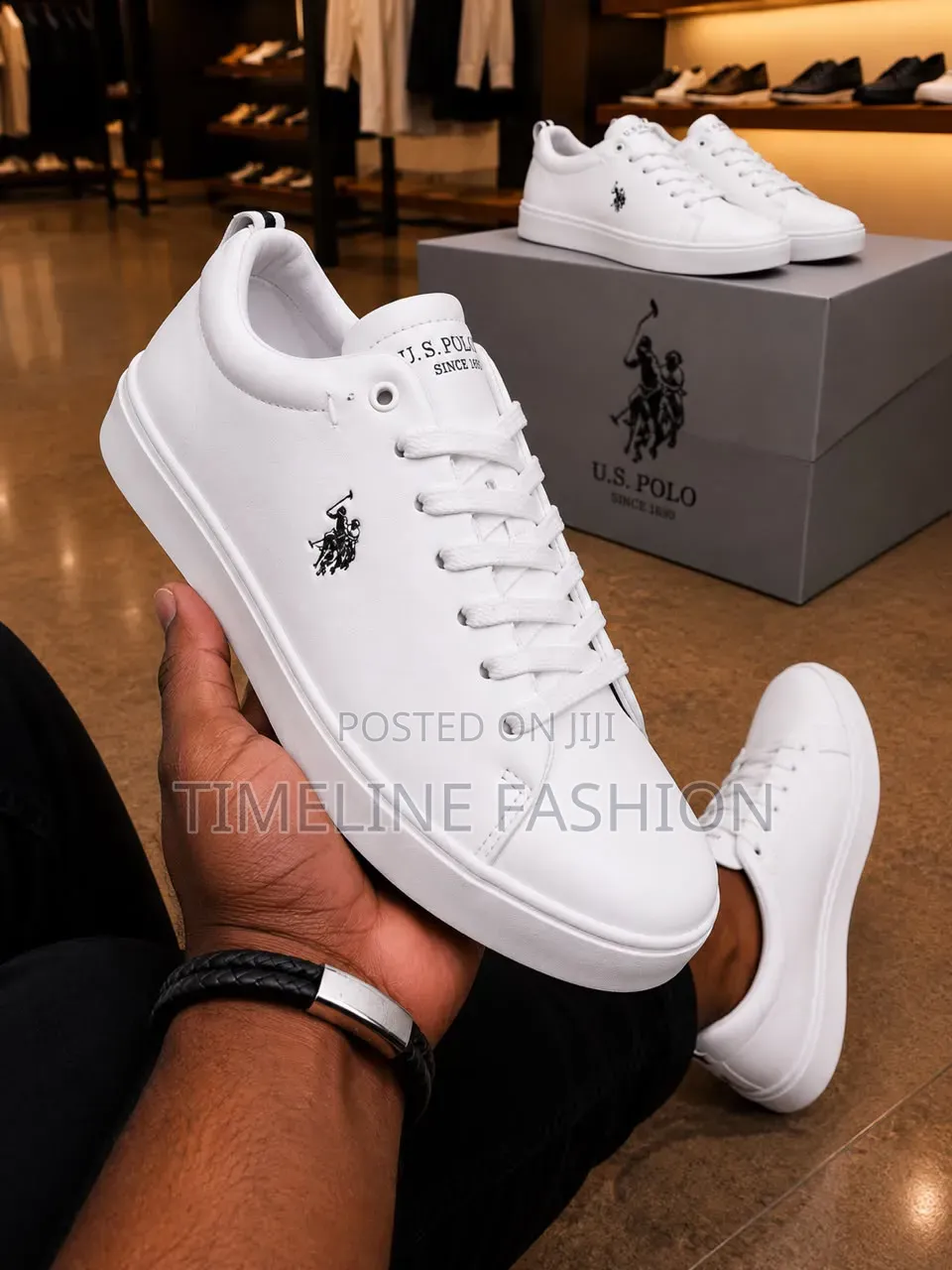 US Polo Leather All White Lace Up Sneakers
