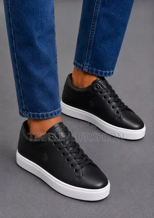 Black and White Polo Men's Leather Sneakers