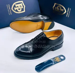 Black Leather Officers Cap Toe Shoes by Frank Perry