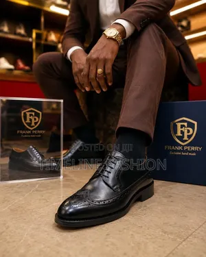 Flap Lace Men's Black Leather Shoes by Frank Perry