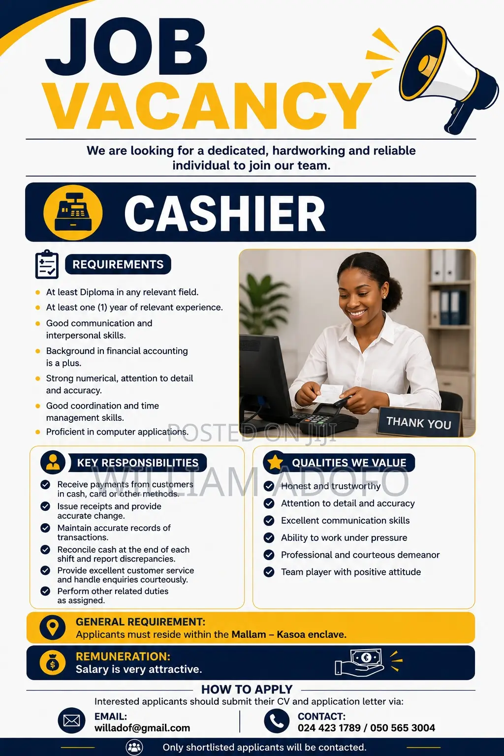Front Desk Personnel and Cashier