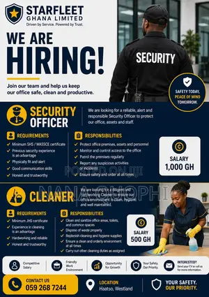 Security Guard Cleaner Needed for Immediate Employment