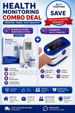 Blood Glucose Monitor + Fingertip Pulse Oximeter Combo (GH₵250):