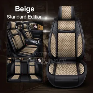 Universal Leather Car Seat Cover (Black and Beige) 9pcs/ Set