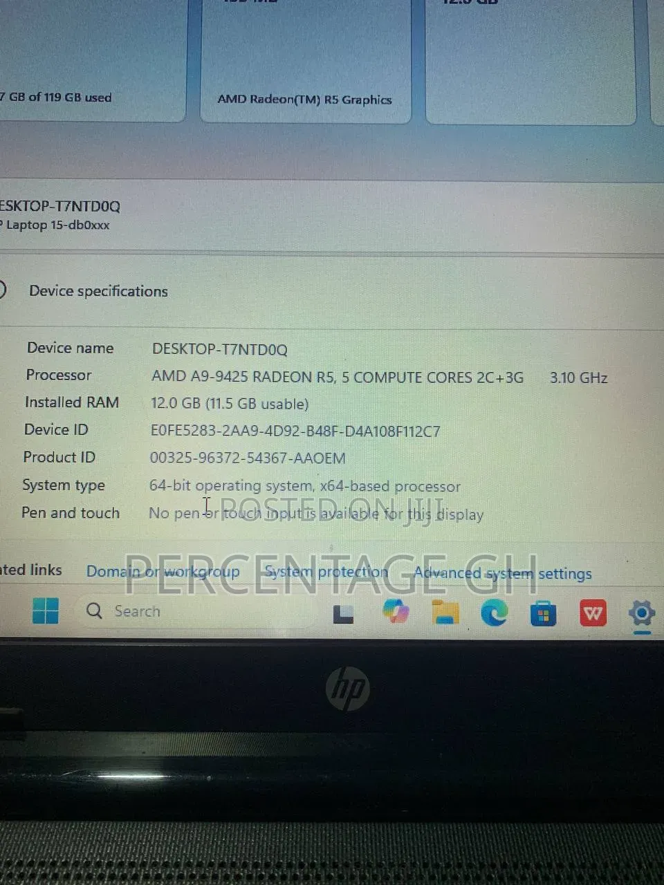 Laptop HP 15-da2933nia 12GB AMD Ryzen 9 SSD 250GB