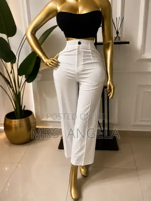 Elegant High-Waisted Elastic-Back Palazzo Trousers