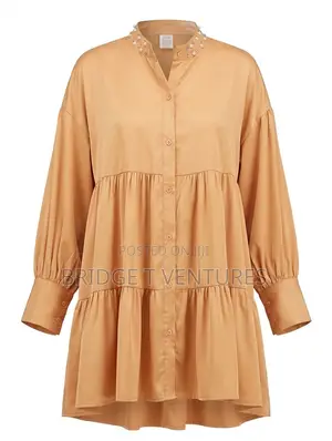 Pearl Collar Tiered Mini Shirt-Dress
