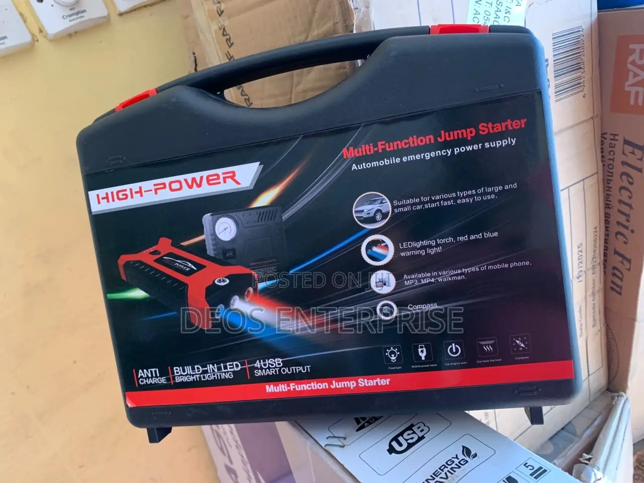 Jump Starter Emergency Power Kit Air Pump Smart Clamps