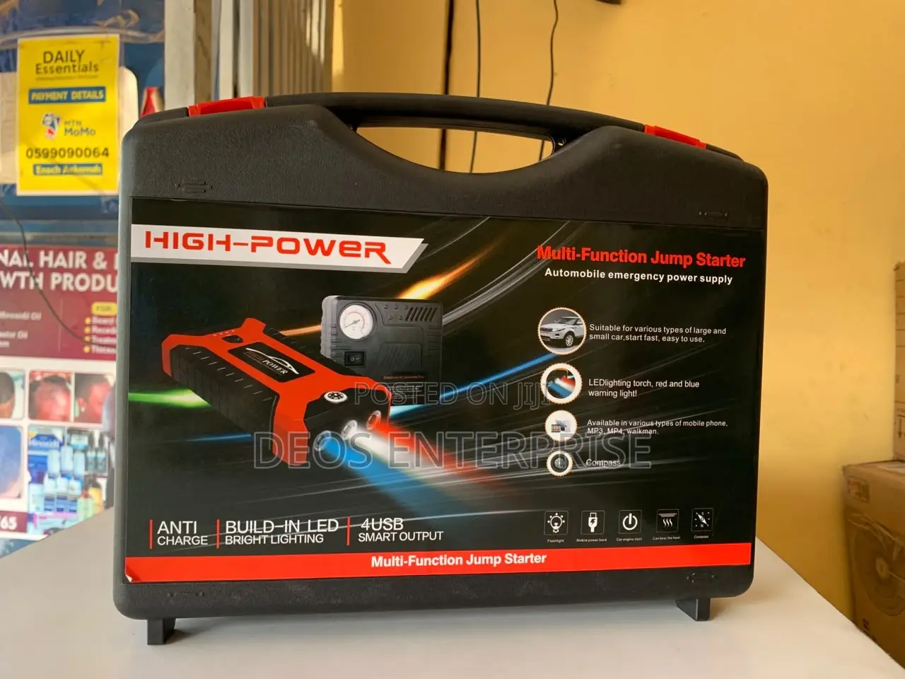 Jump Starter Complete Kit Air Pump AC Car Charger USB LED
