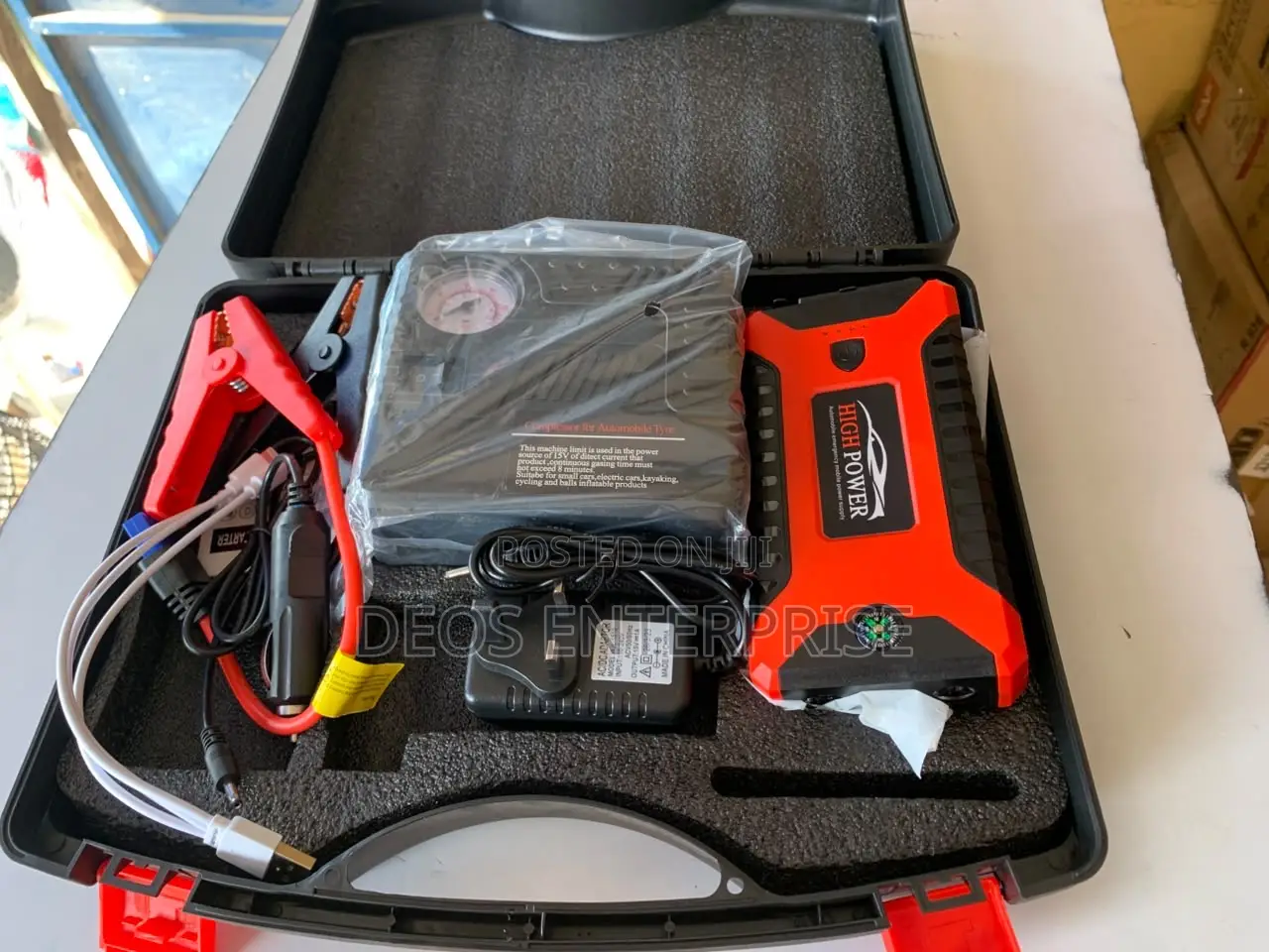 Jump Starter Complete Kit Air Pump AC Car Charger USB LED