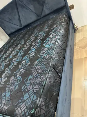 Orthopedic Queen Size Mattress Plus a Blue Velvet Bed Frame
