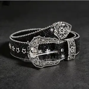 Fashion Men’s Black Leather Belt With Silver Buckle