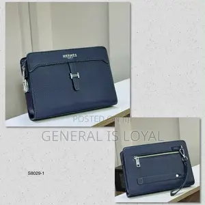 Hermes Blue Black Leather Men’s Armpit Purse Bag With Lock