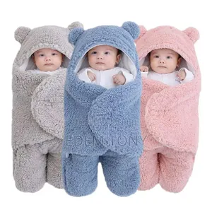 Fluffy Sherpa Hooded Teddy Bear Swaddle Wrap Blanket