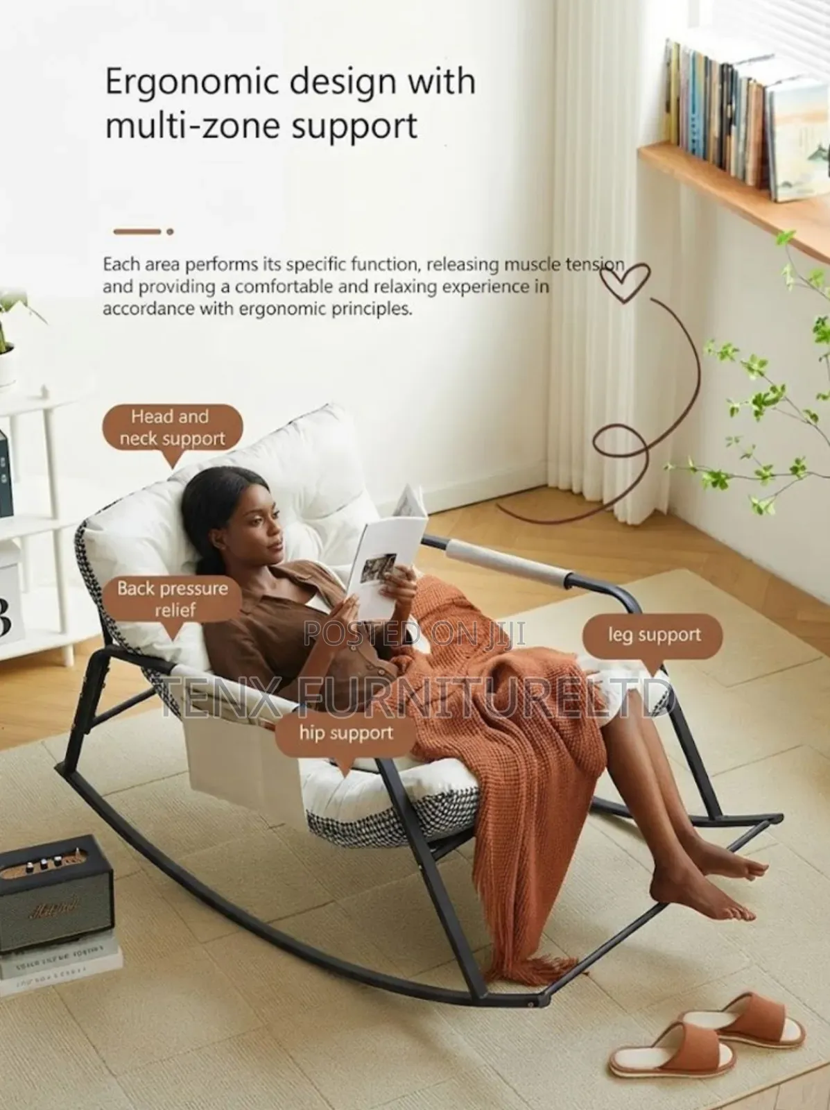 Rocking Chair With Side Pocket Anti-Tip Metal Base -