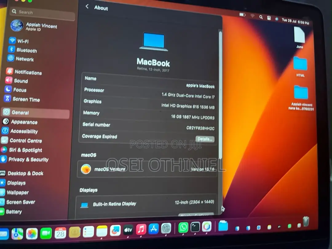 Laptop Apple MacBook 2017 16GB Intel Core i7 SSD 256GB
