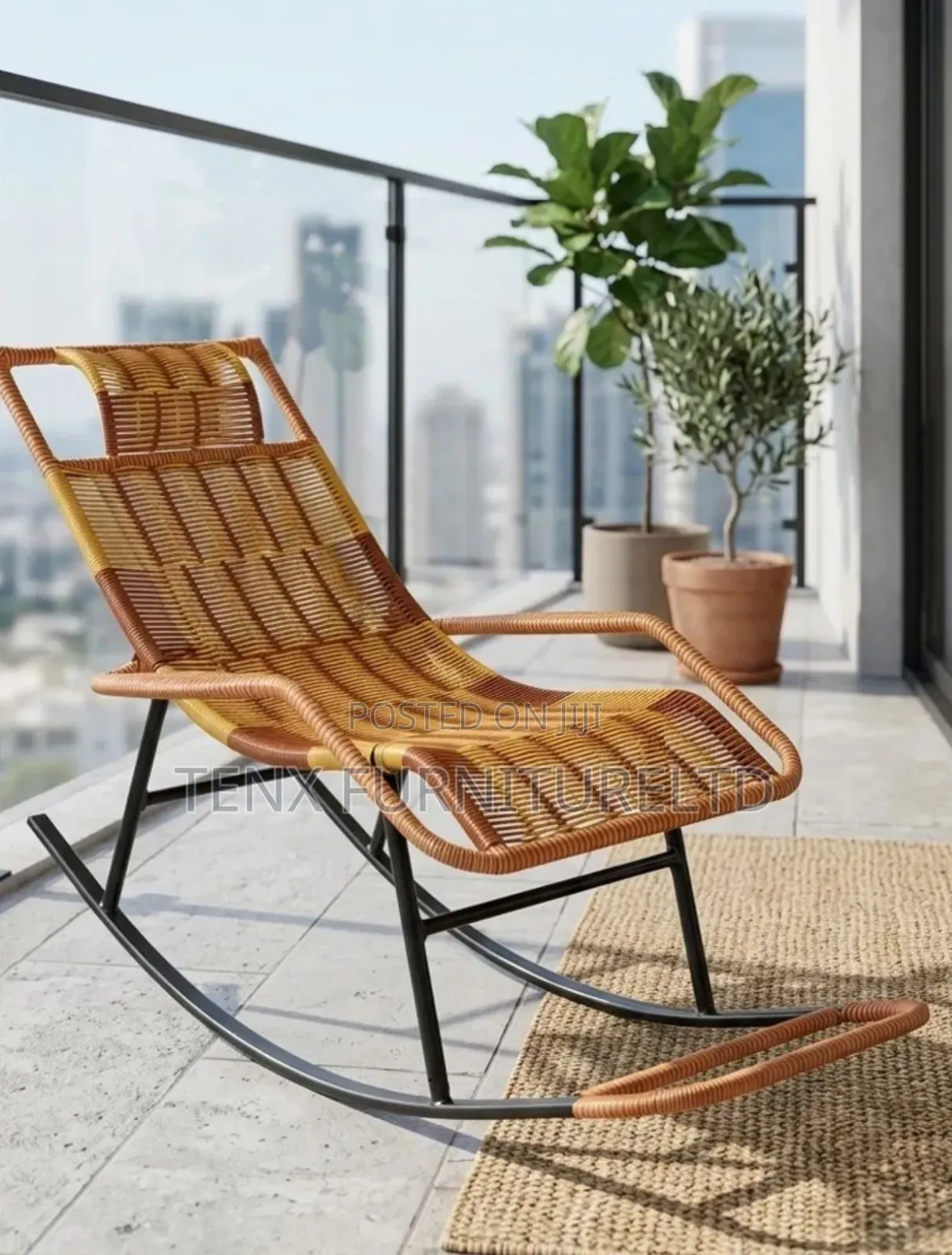 Rattan Style Rocking Chair With Footrest - Hand-Woven