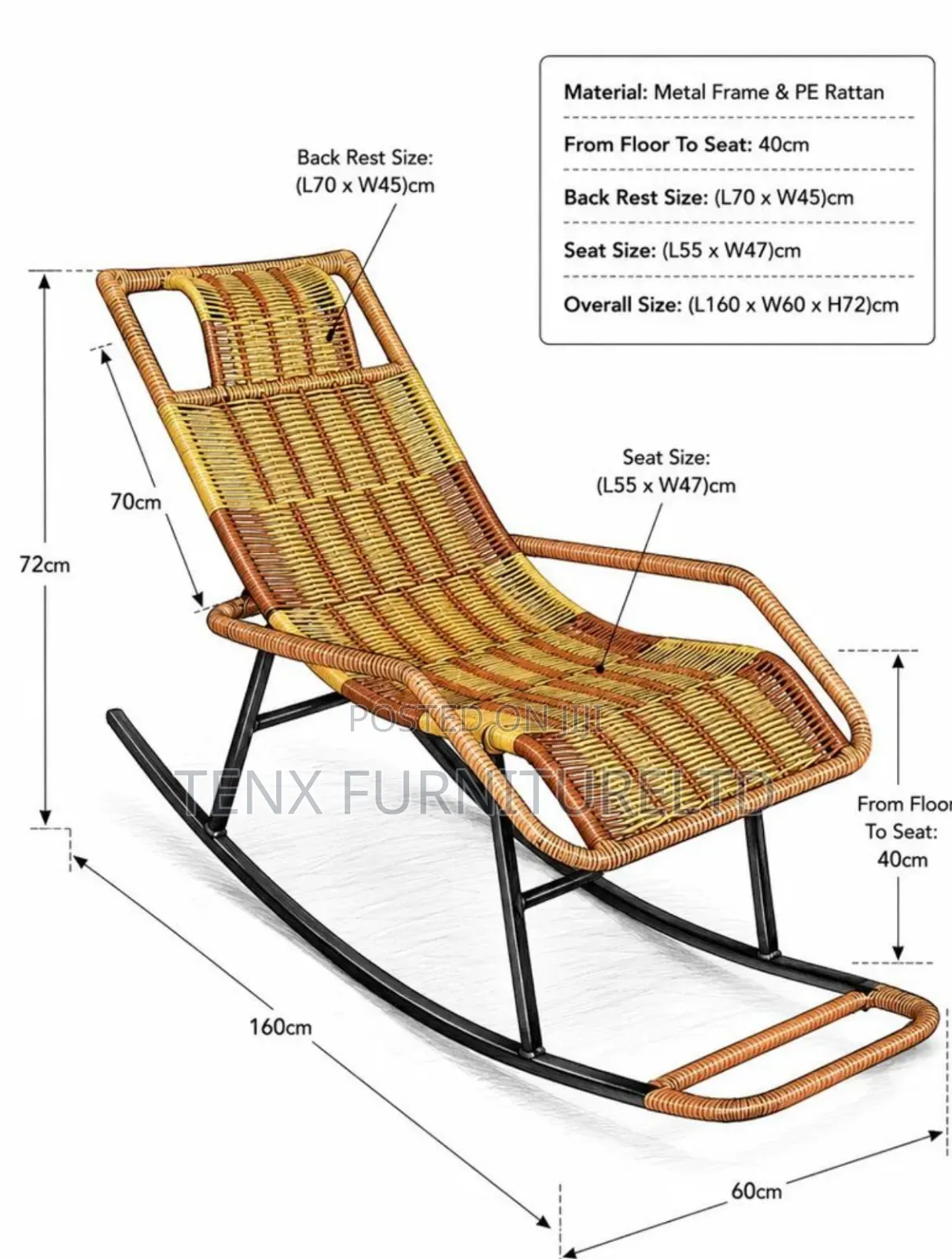 Rattan Style Rocking Chair With Footrest - Hand-Woven