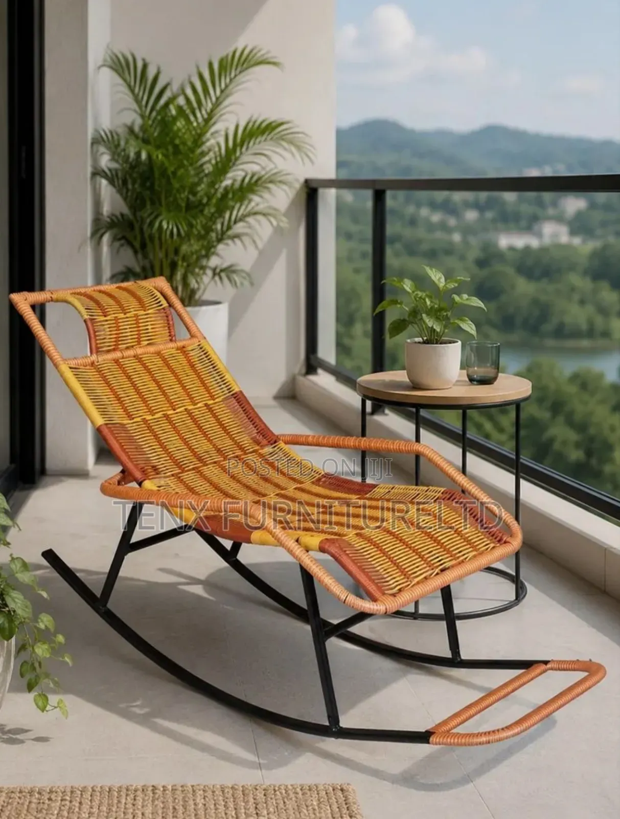 Rattan Style Rocking Chair With Footrest - Hand-Woven