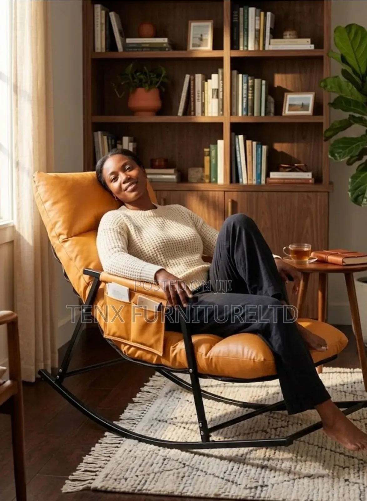 Padded Rocking Chair With Footrest Indoor Outdoor Lounge