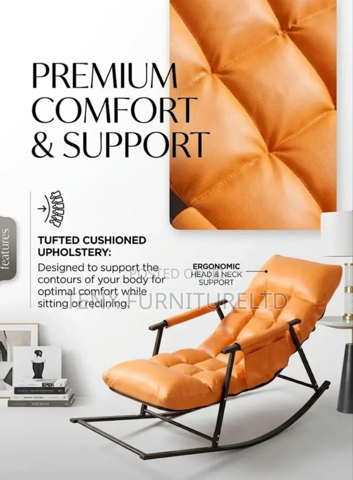 Padded Rocking Chair With Footrest Indoor Outdoor Lounge